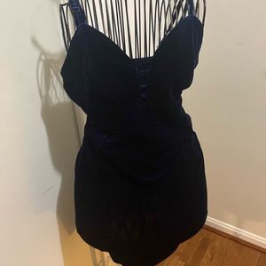 Midnight blue velour mini dress.